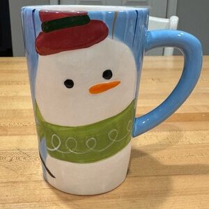 Festive Snowman Mug with Blue Handle